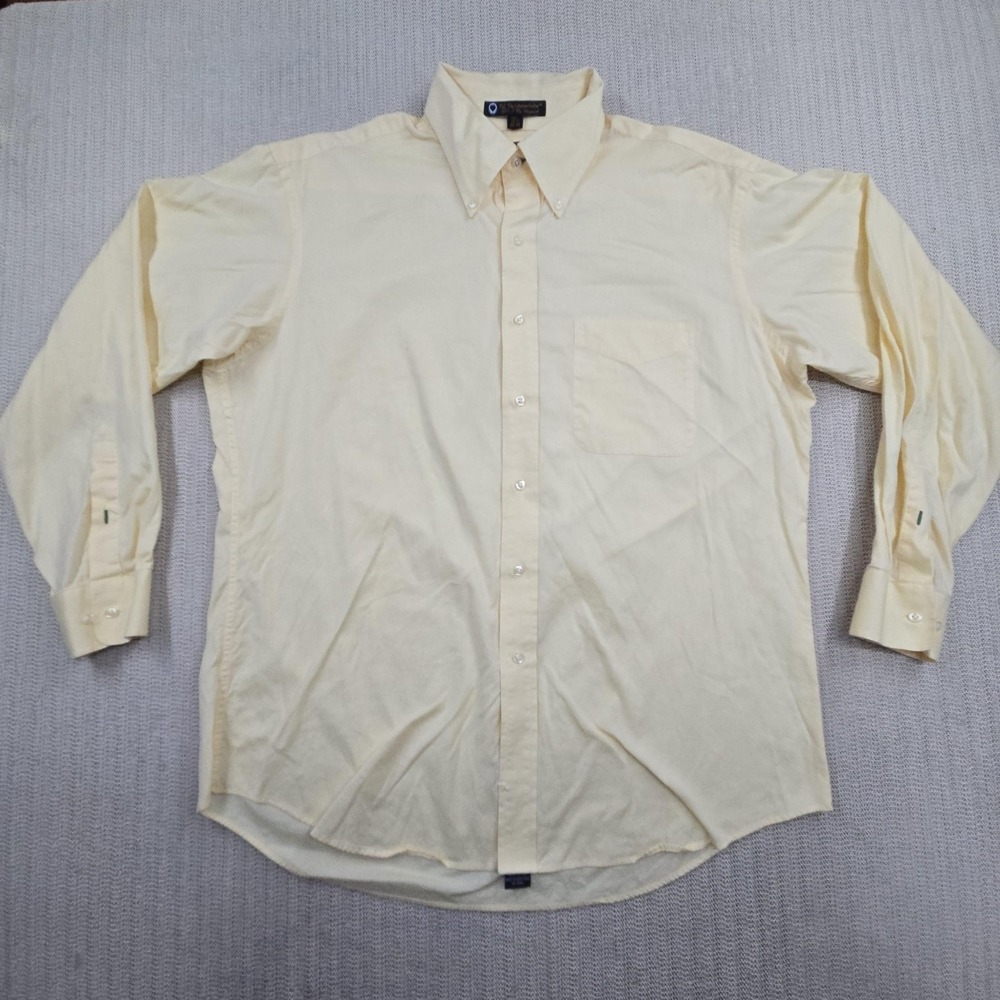 Tommy Hilfiger Shirt Mens 16.5 34/35 Yellow Solid Pinpoint Button Down Dress